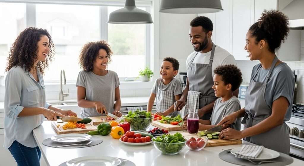 family cooking healthy