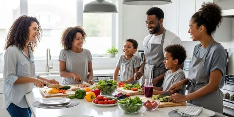 family cooking healthy