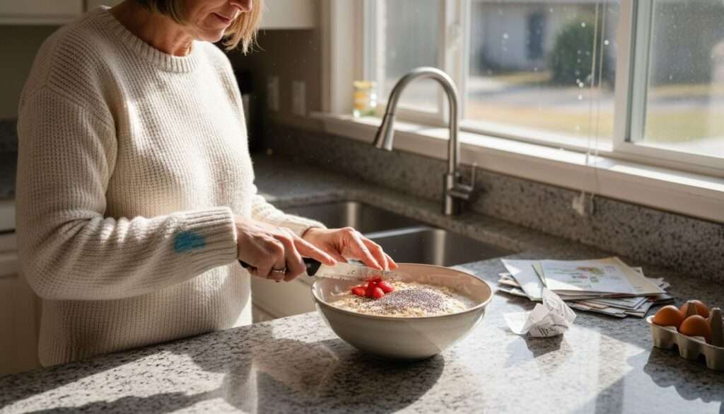 Woman preparing fiber rich breakfast at home