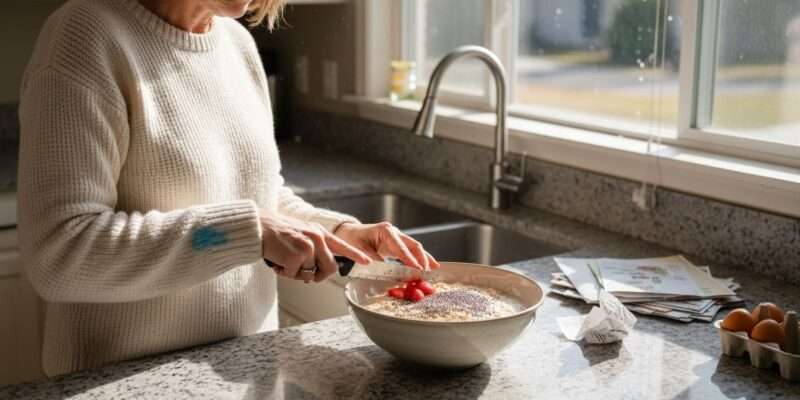 Woman preparing fiber rich breakfast at home