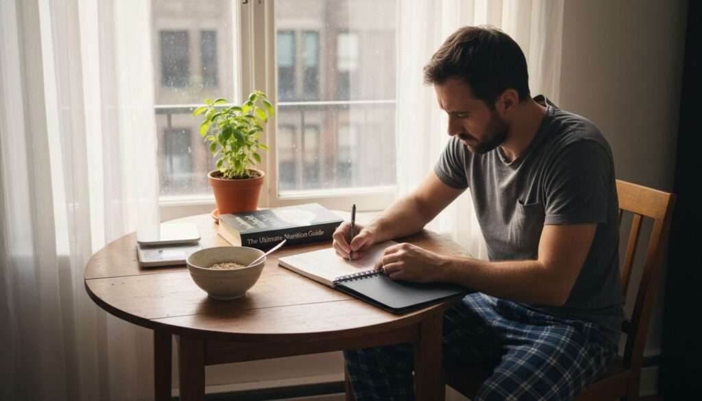 Man planning meals at kitchen table