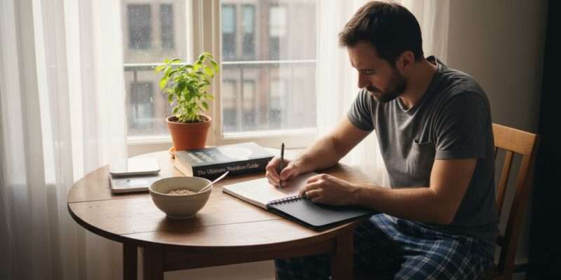 Man planning meals at kitchen table