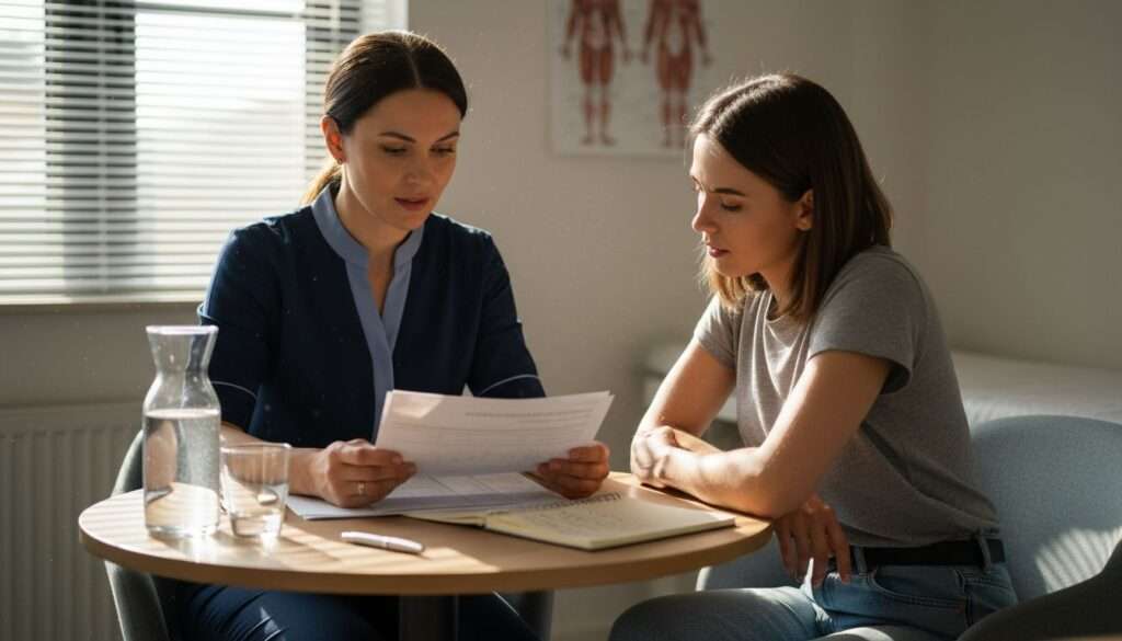 Nutritionist discusses body composition results with client