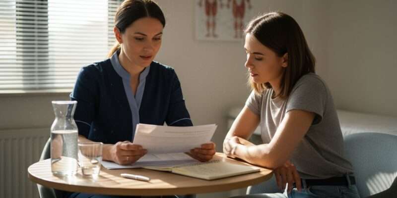 Nutritionist discusses body composition results with client