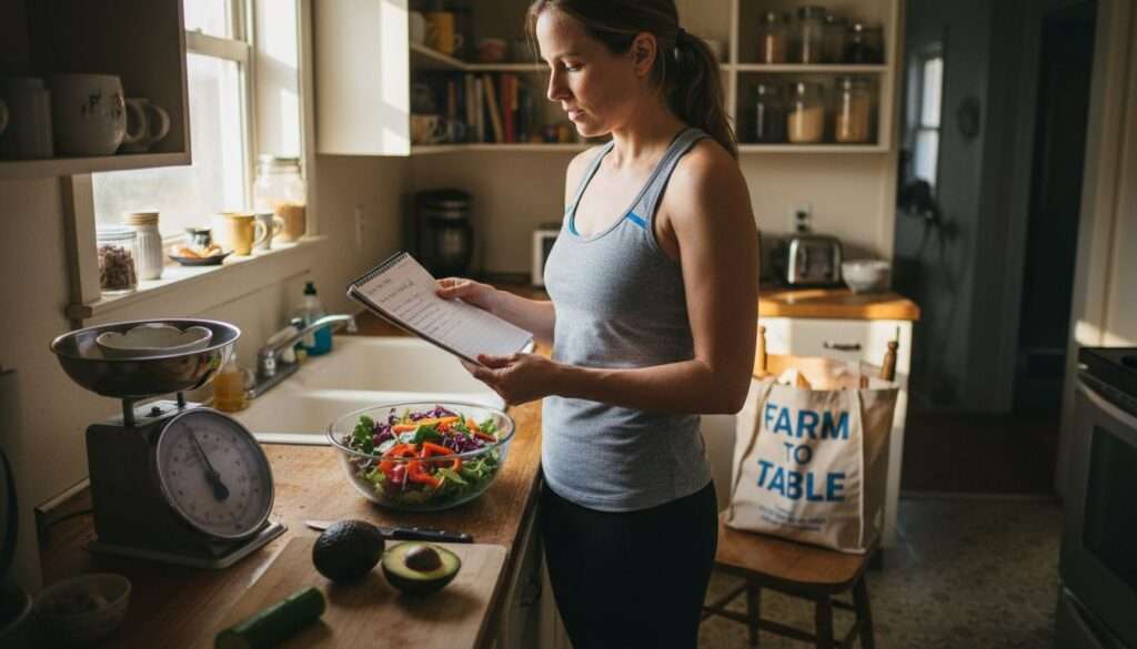 Woman prepping healthy meal in home kitchen