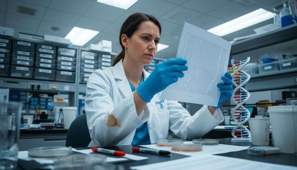 Scientist reviews genetics data for obesity research