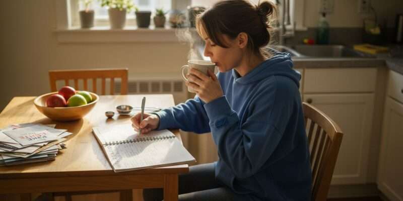 Woman planning meals at kitchen table