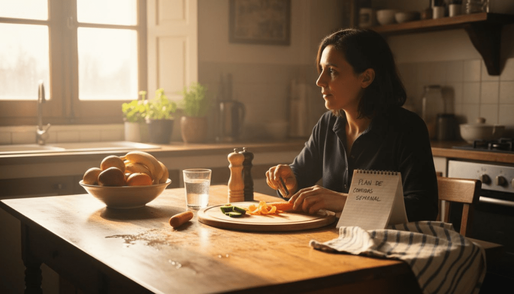 Una mujer cocina platos saludables en su propia cocina