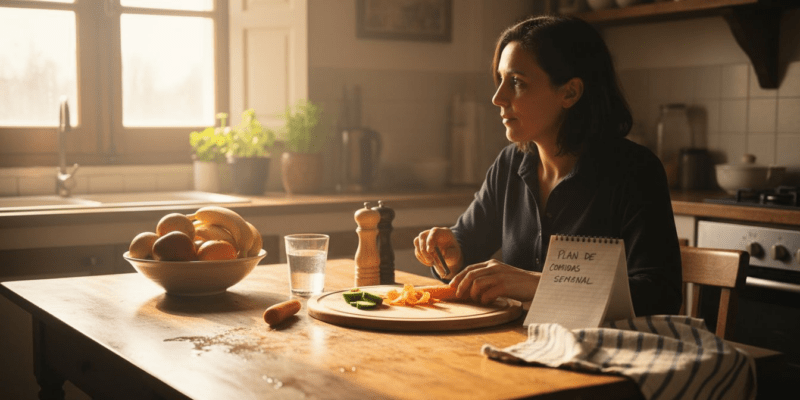 Una mujer cocina platos saludables en su propia cocina