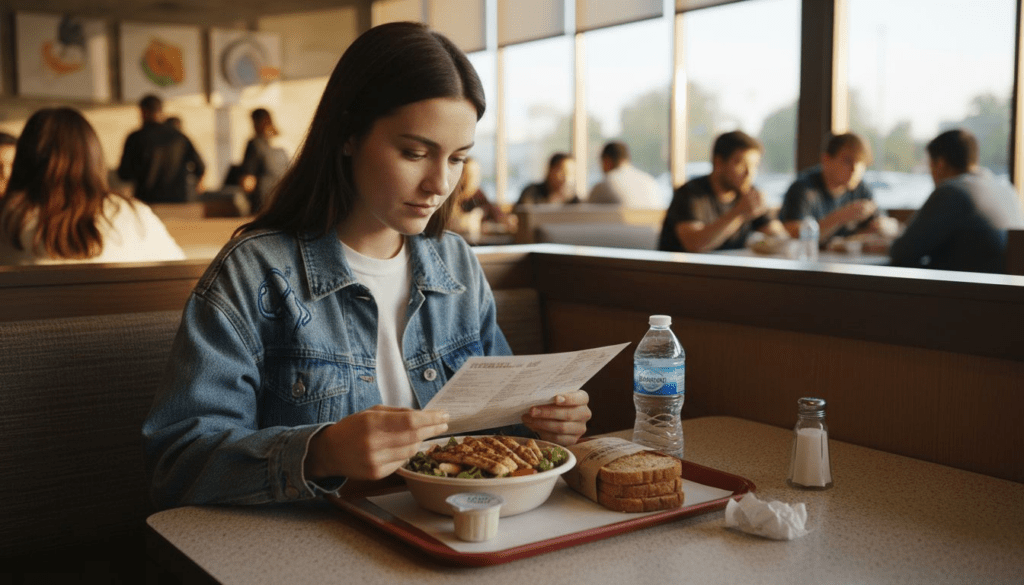 Woman choosing healthy fast food options
