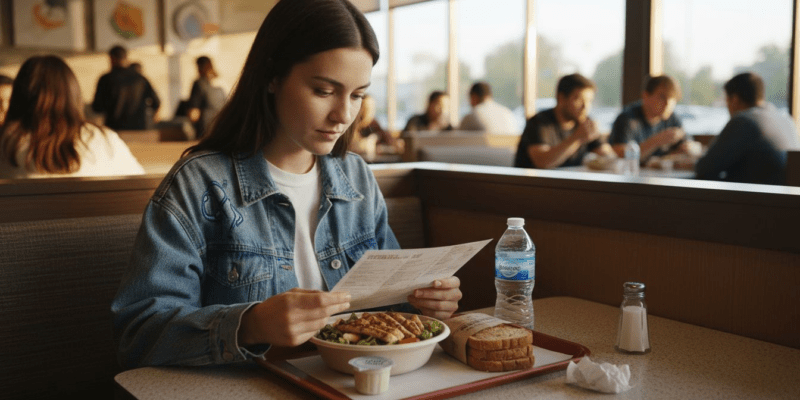 Woman choosing healthy fast food options
