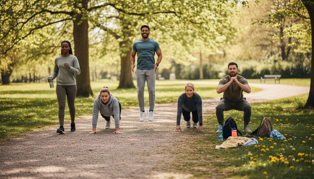 Un grupo de personas haciendo ejercicio al aire libre en un parque