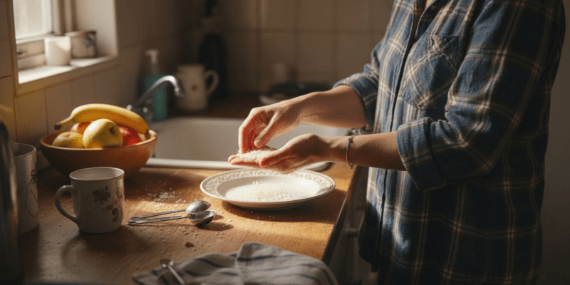 Woman using hand to measure food portions