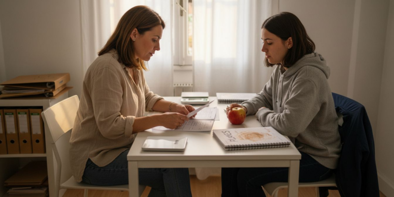 Consulta entre nutricionista y paciente para ajustar juntos el menú semanal