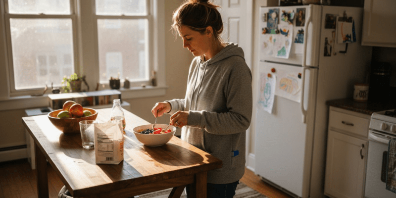 Woman preparing healthy sugar-free breakfast