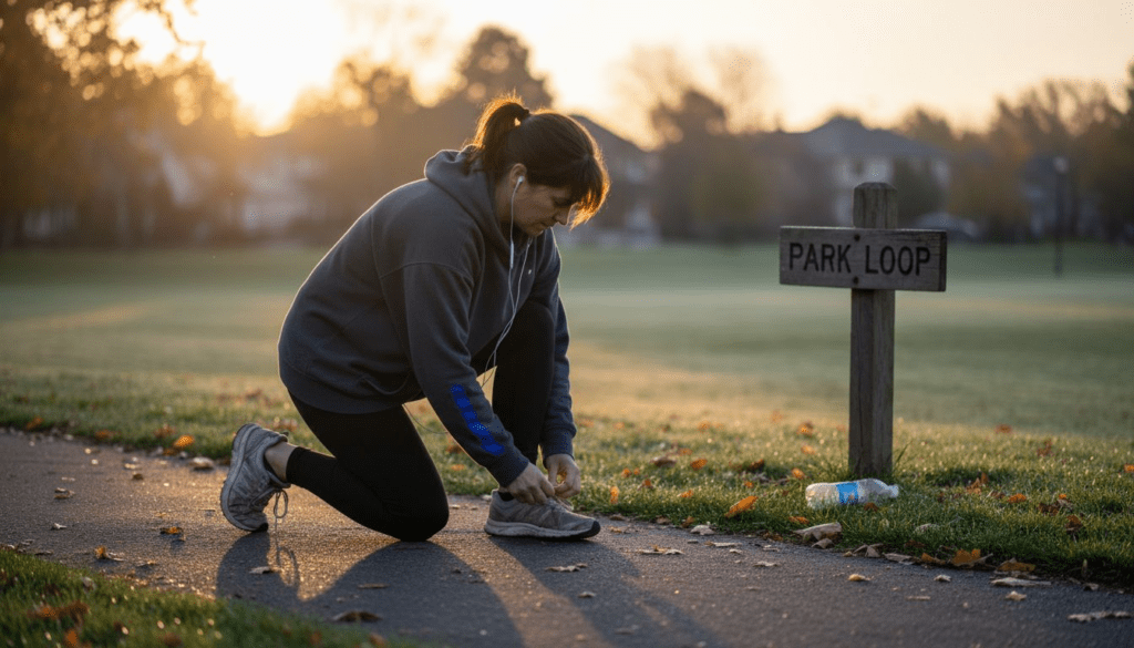 Woman preparing for outdoor morning exercise journey