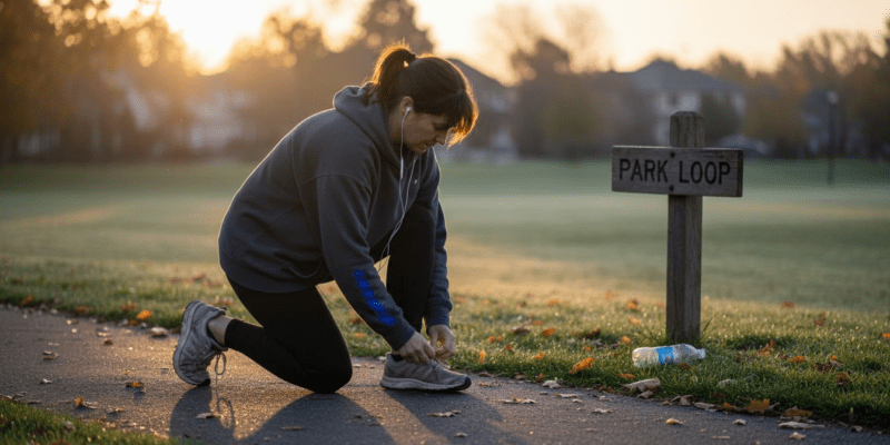 Woman preparing for outdoor morning exercise journey
