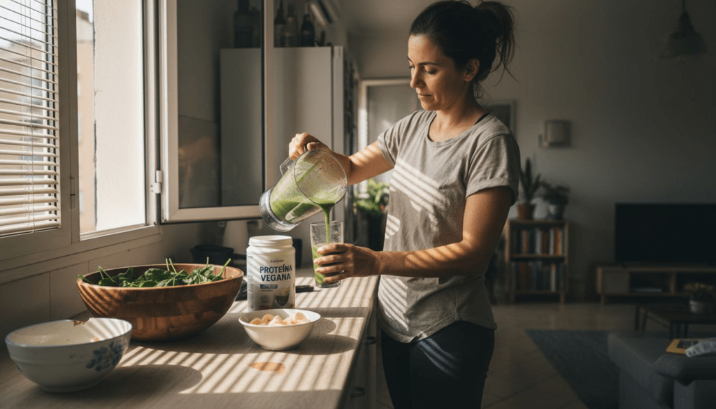 Mujer sirviendo un batido verde saludable para perder peso