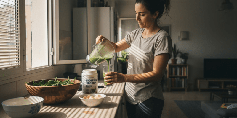 Mujer sirviendo un batido verde saludable para perder peso