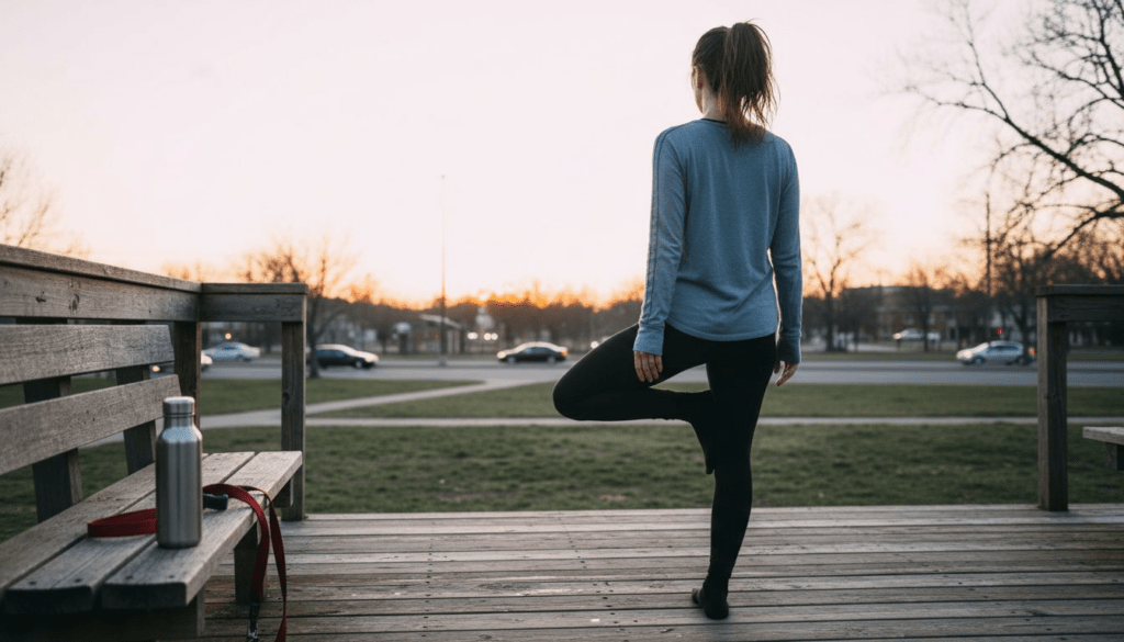 Woman practicing yoga at sunrise outdoors