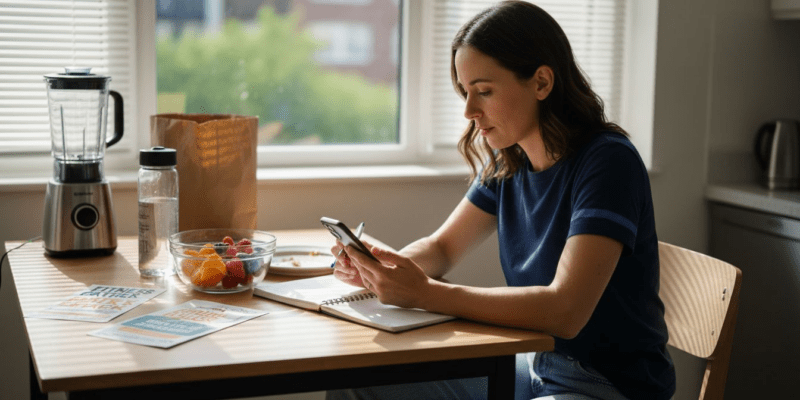 Woman comparing weight loss app alternatives