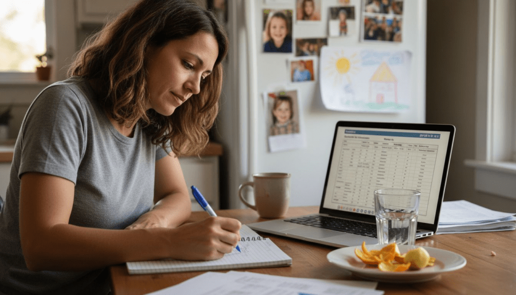 Woman compares health websites at home table