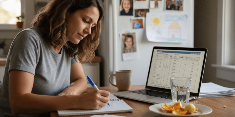 Woman compares health websites at home table