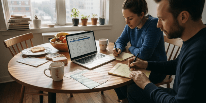 Adults comparing weight loss program options