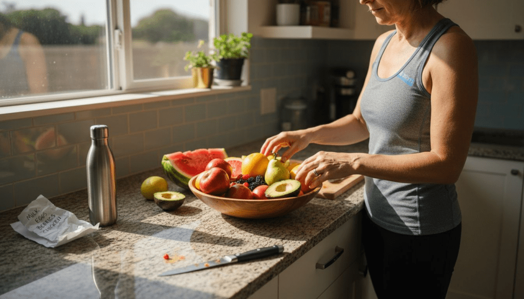 Woman preparing assorted fresh weight loss fruits