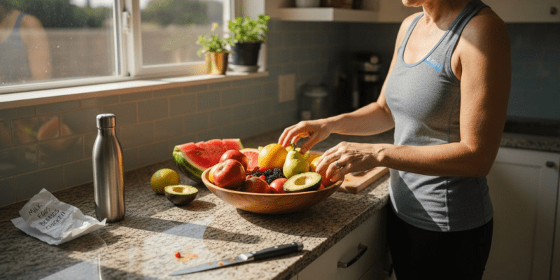 Woman preparing assorted fresh weight loss fruits