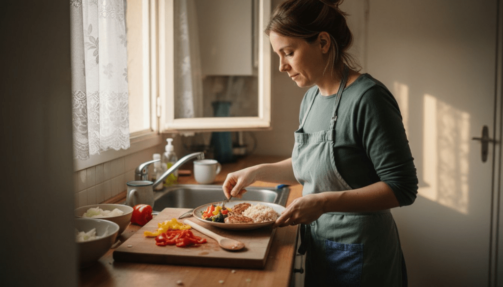 Plating healthy low calorie home cooked meal
