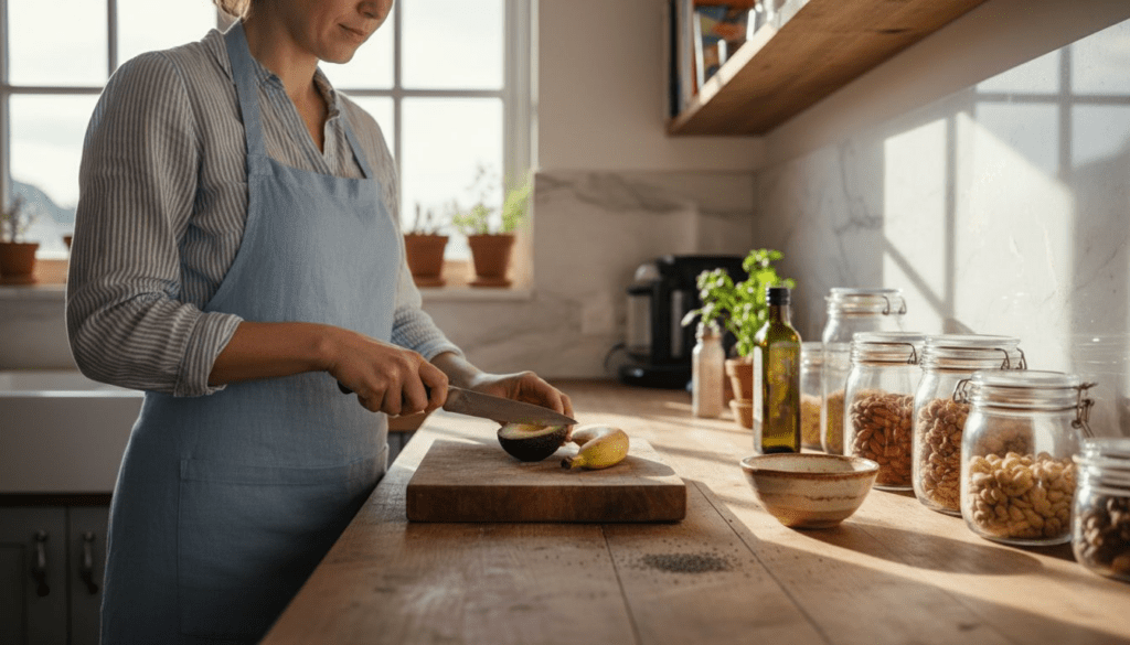 Preparing healthy fats in home kitchen