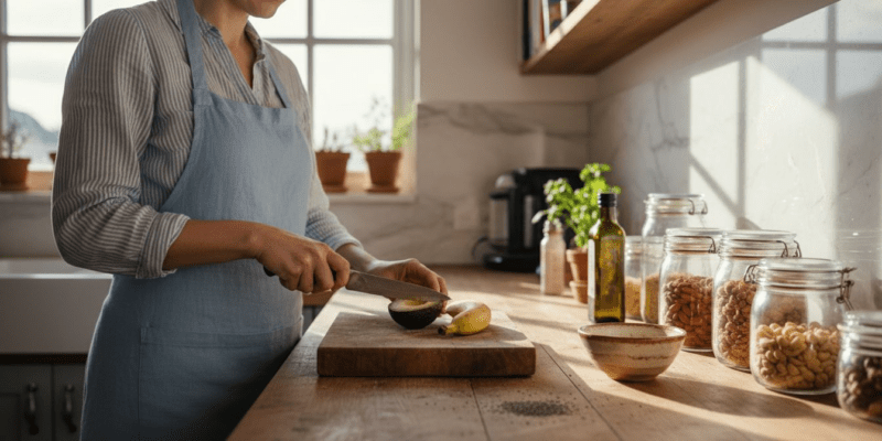 Preparing healthy fats in home kitchen
