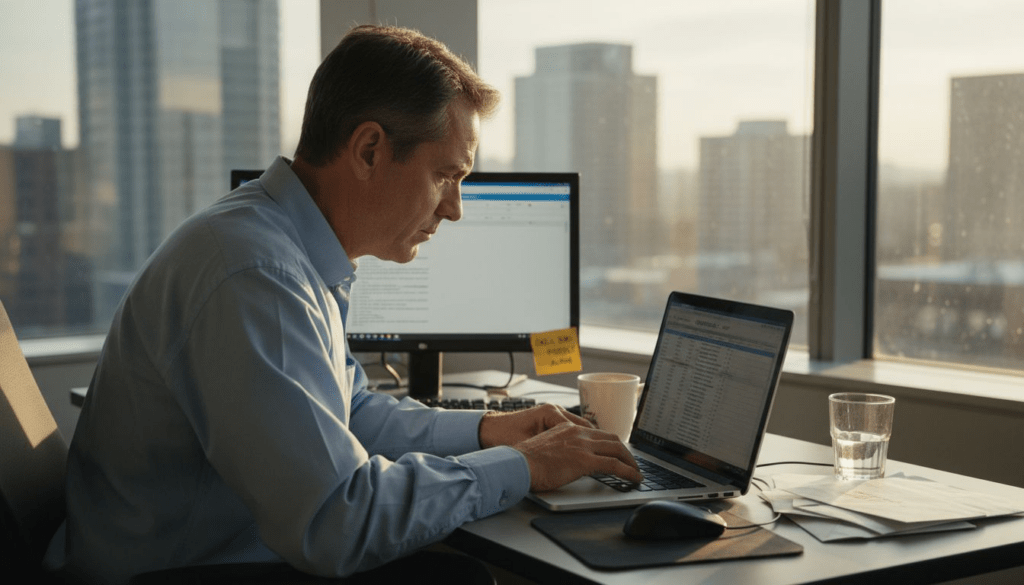 Office worker sitting at desk all day