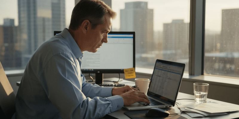 Office worker sitting at desk all day