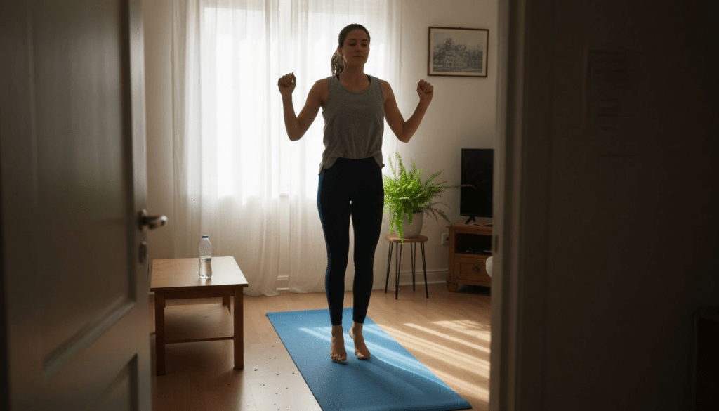 Young woman doing morning workout at home